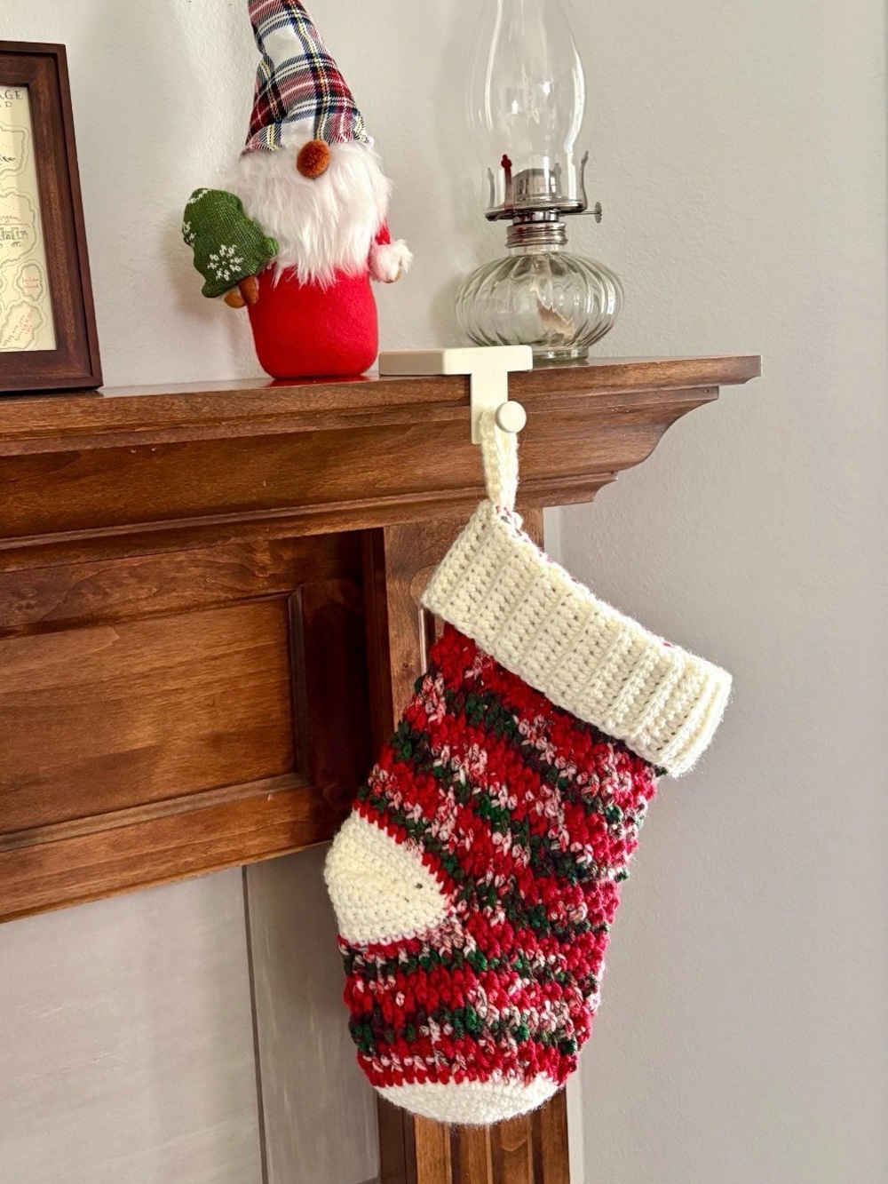 Traditional Green, Red & Cream Crochet Christmas Holiday Stocking